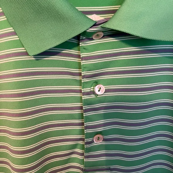 Peter Millar Men's Green Striped Polo Shirt - Picture 4 of 5